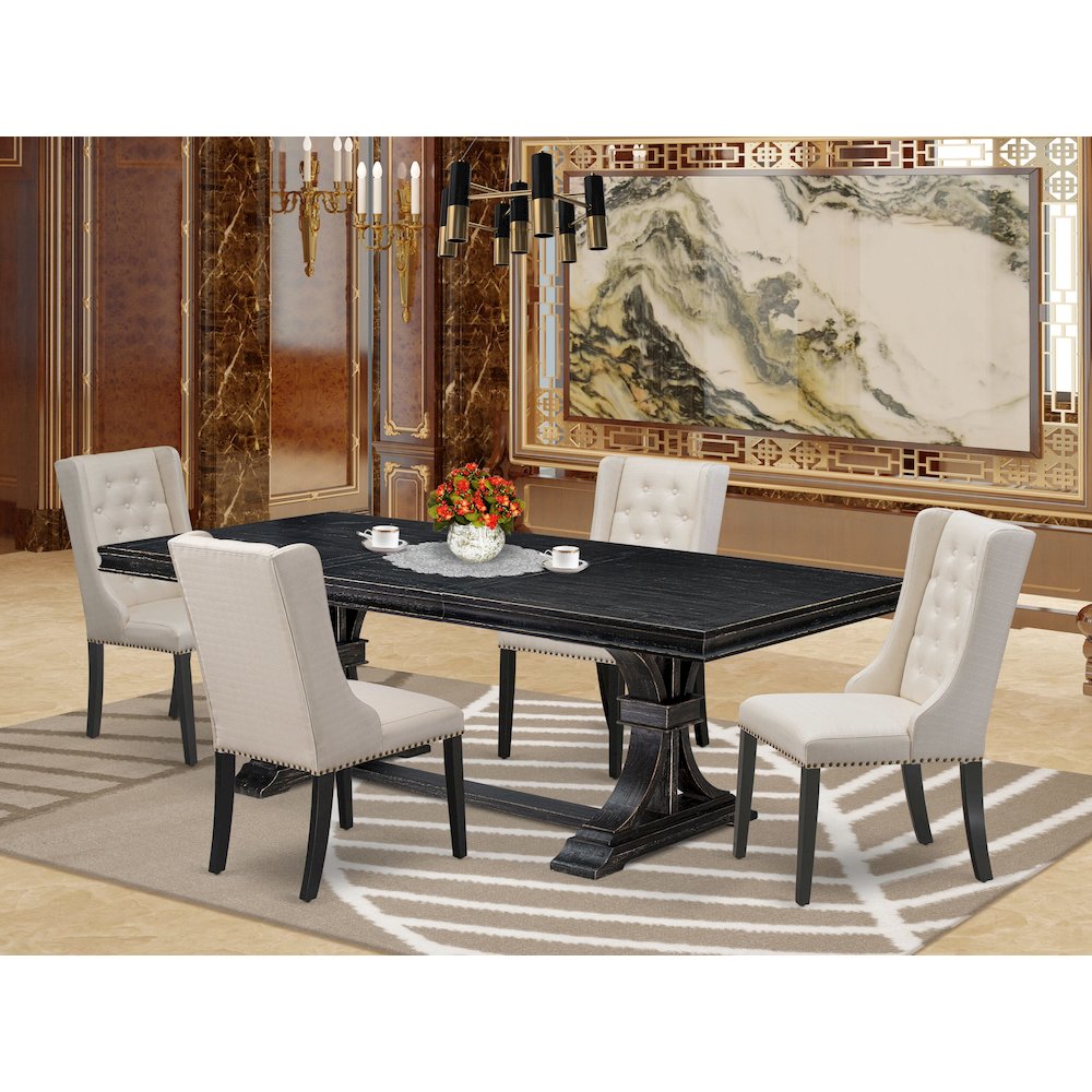 5 piece kitchen table set a dinner table and 4 Linen Fabric dining chairs. Picture 5