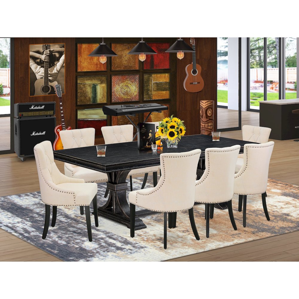 9 piece dining set a breakfast table and 8 kitchen chairs & black legs. Picture 5
