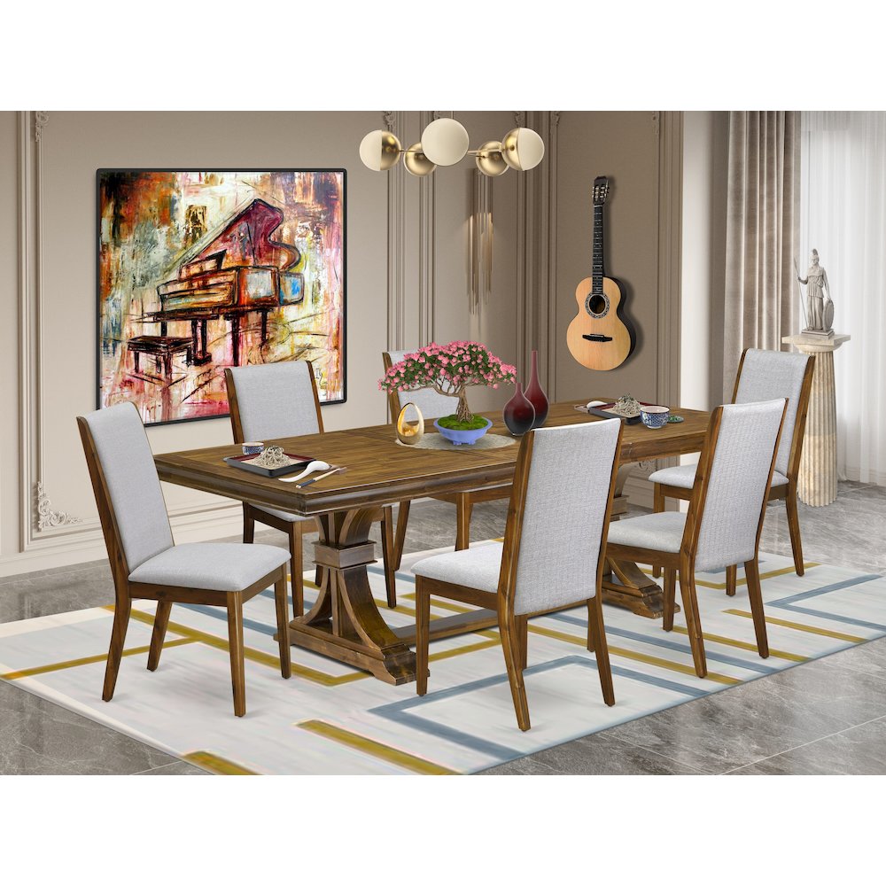 7 Pieces Kitchen table set of a Rectangular Dining Table and 6 Dining Chairs. Picture 5