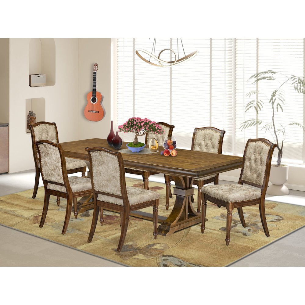 7 Pieces Dining Room set of a Rectangular Dining Table and 6 Kitchen Chairs. Picture 5