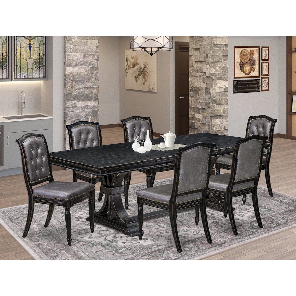 7 pc Dining Room Table Set of a Kitchen Table and 6 Upholstered Chairs. Picture 5