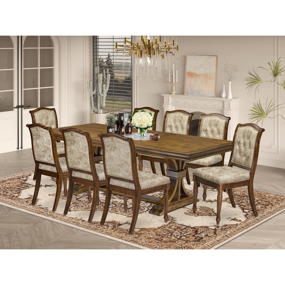 9 Pieces Kitchen table set a Rectangular Dining Table and 8 Dining Chairs. Picture 5