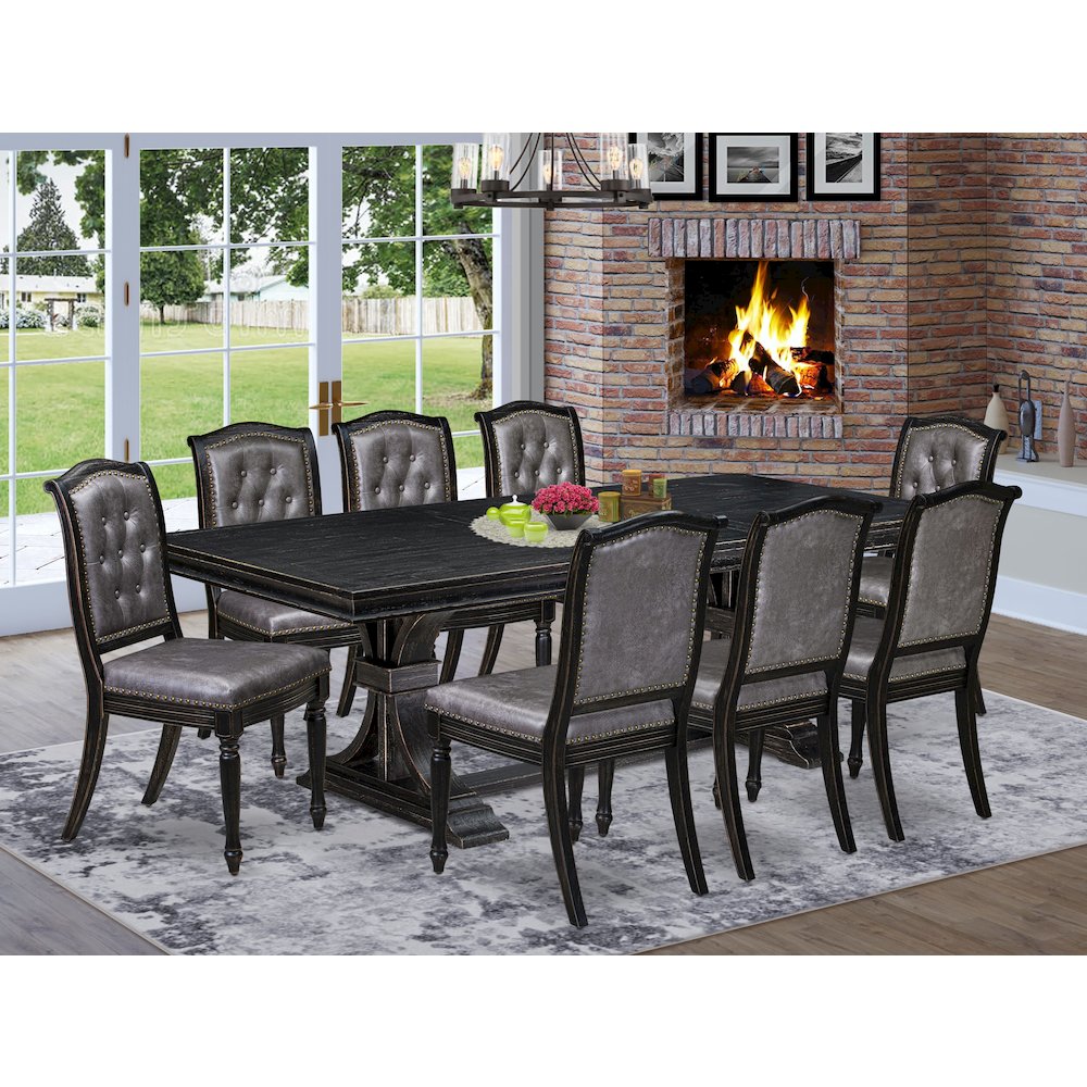 9 piece Dining Table Set of a Dining Table and 8 Modern Dining Chairs. Picture 5