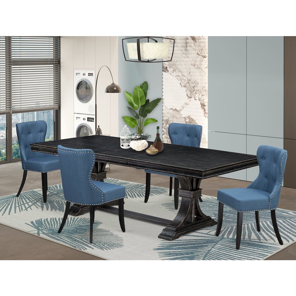 5 piece Dining Table Set of a Modern Table and 4 Mid Century Dining Chairs. Picture 5