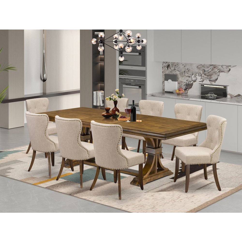 9 pc Modern Dining Set of a Dining Table and 8 Mid Century Dining Chairs. Picture 5