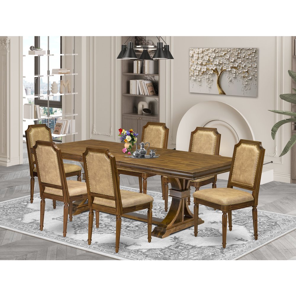 7 piece Dining Table Set of a Kitchen Table and 6 Dark Grey Dining room Chairs. Picture 5