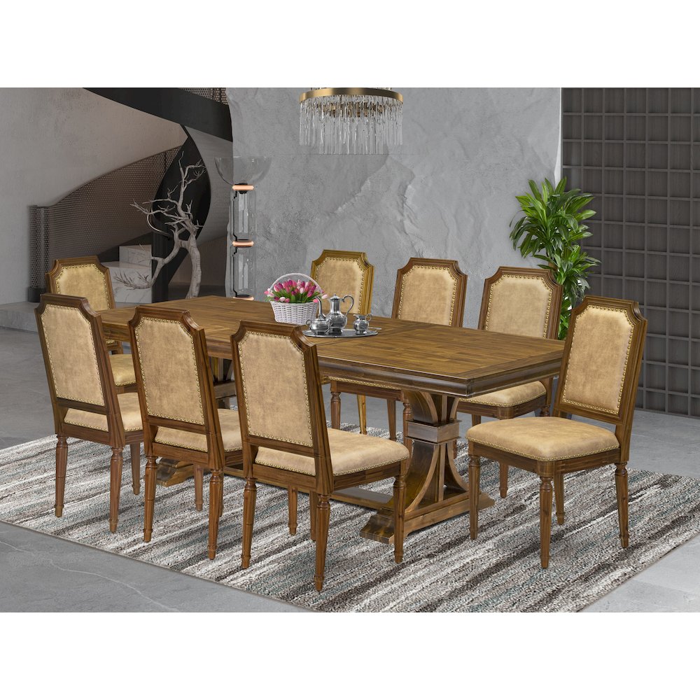 9 piece Dining Table Set includes a Dining Table and 8 Dark Grey Kitchen Chairs. Picture 5