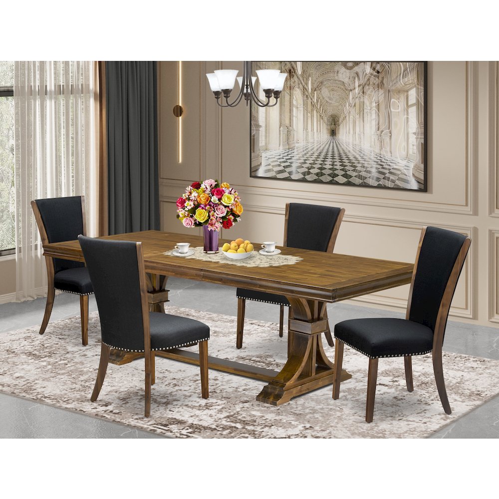 5 piece Kitchen Table Set of a Dining Table and 4 Linen Fabric Dinner Chairs. Picture 5