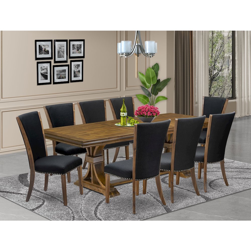 9 piece Dining Table Set a Dining Table and 8 Linen Fabric Dining room Chairs. Picture 5