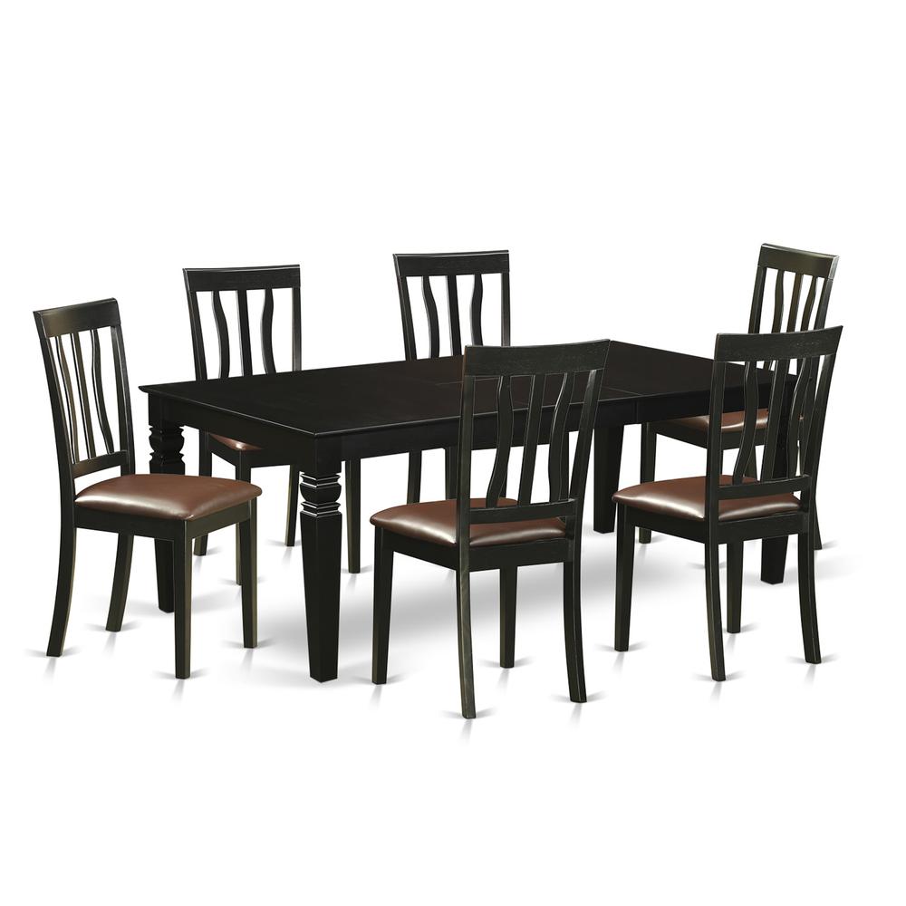7  Pc  Dining  set  with  a  Dinning  Table  and  6  Leather  Dining  Chairs  in  Black. Picture 1