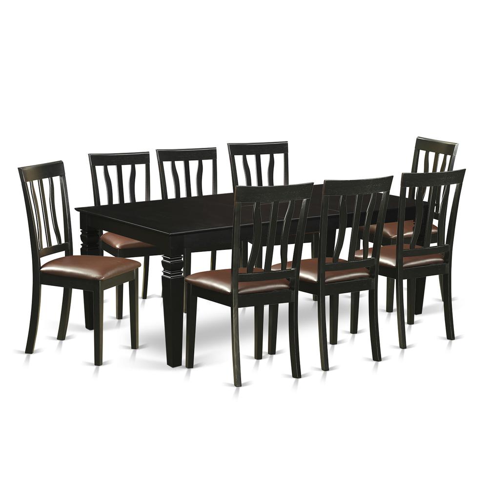 9  Pc  Dinette  set  with  a  Dining  Table  and  8  Leather  Dining  Chairs  in  Black. Picture 1