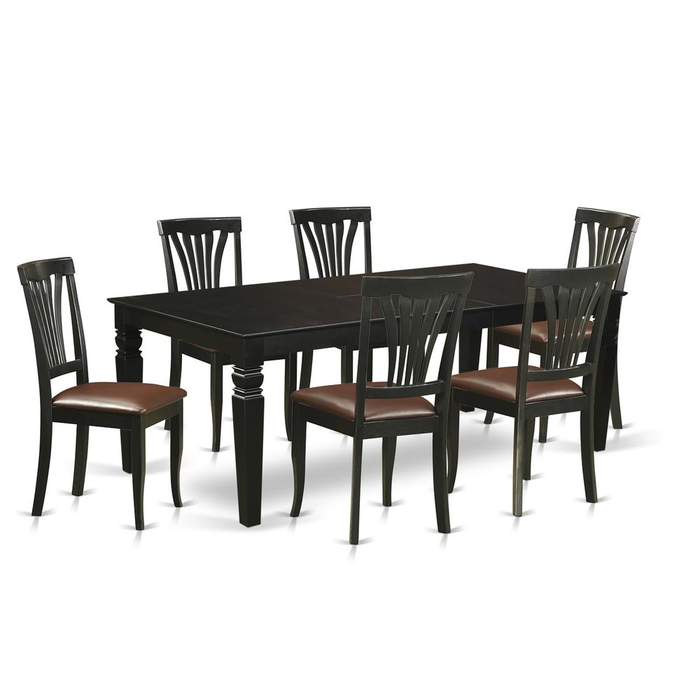 7  Pc  Dining  Room  set  with  a  Dining  Table  and  6  Leather  Dining  Chairs  in  Black. Picture 1