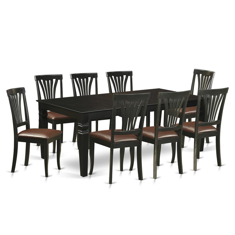 9  Pc  Dinette  set  with  a  Kitchen  Table  and  8  Leather  Dining  Chairs  in  Black. Picture 1