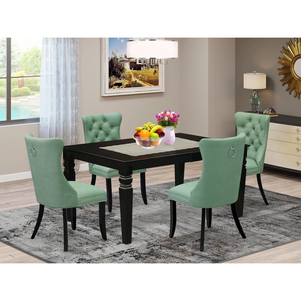 5 Piece Dining Set Contains a Rectangle Wooden Table with Butterfly Leaf. Picture 2