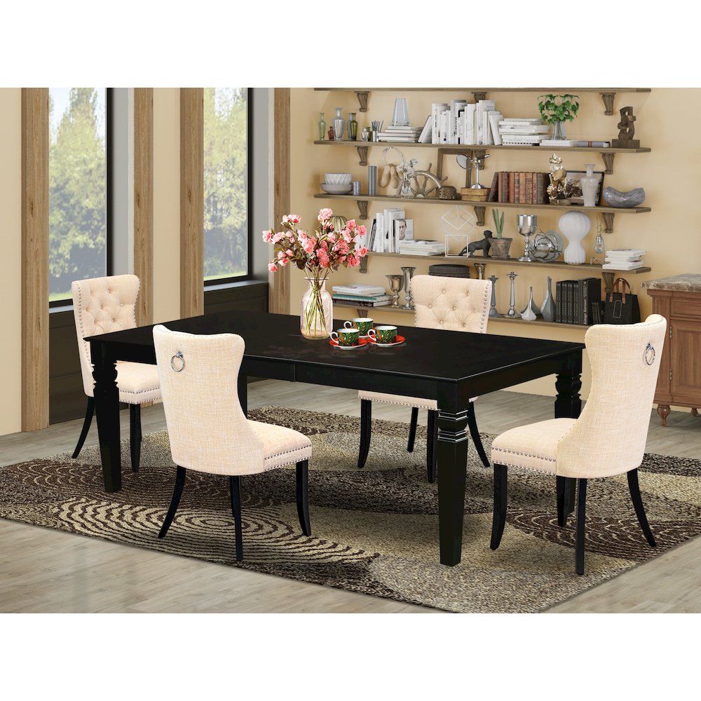 5 Piece Dining Set Contains a Rectangle Wooden Table with Butterfly Leaf. Picture 2