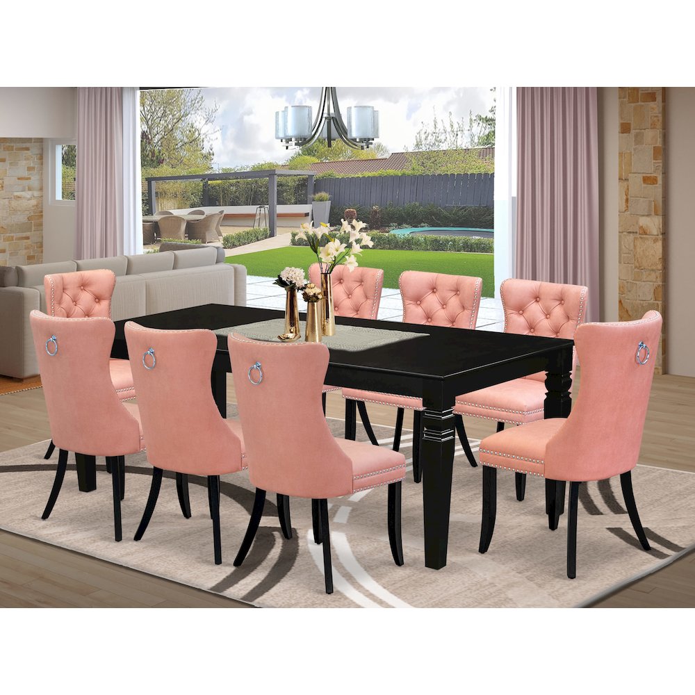 9 Piece Kitchen Set Consists of a Rectangle Dining Table with Butterfly Leaf. Picture 2
