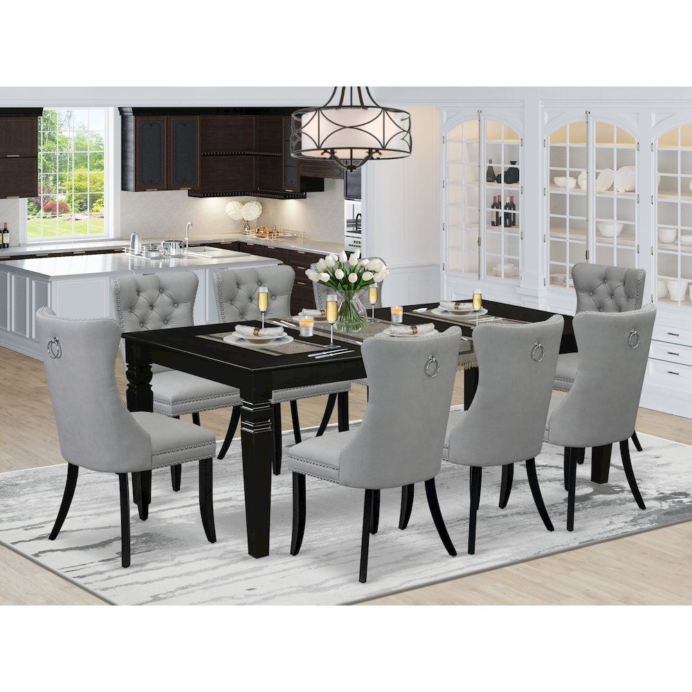 9 Piece Kitchen Set Consists of a Rectangle Dining Table with Butterfly Leaf. Picture 2