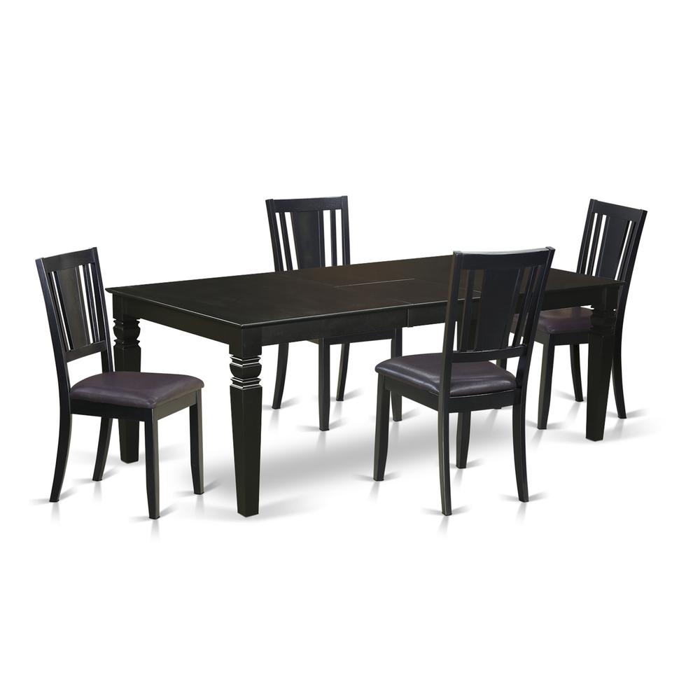 5  Pc  Dining  set  with  a  Dining  Table  and  4  Leather  Dining  Chairs  in  Black. Picture 1