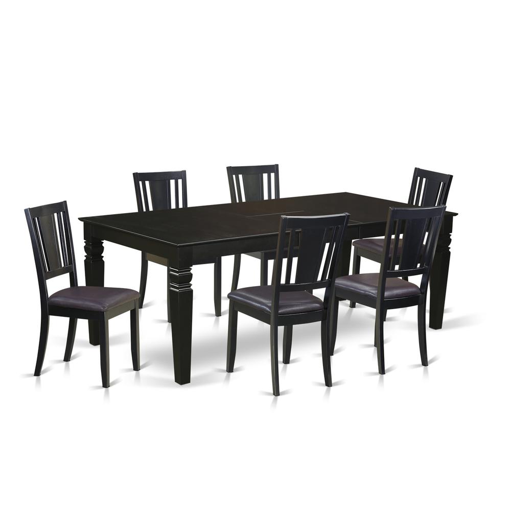 7  Pc  Dining  Room  set  with  a  Dining  Table  and  6  Leather  Kitchen  Chairs  in  Black. Picture 1