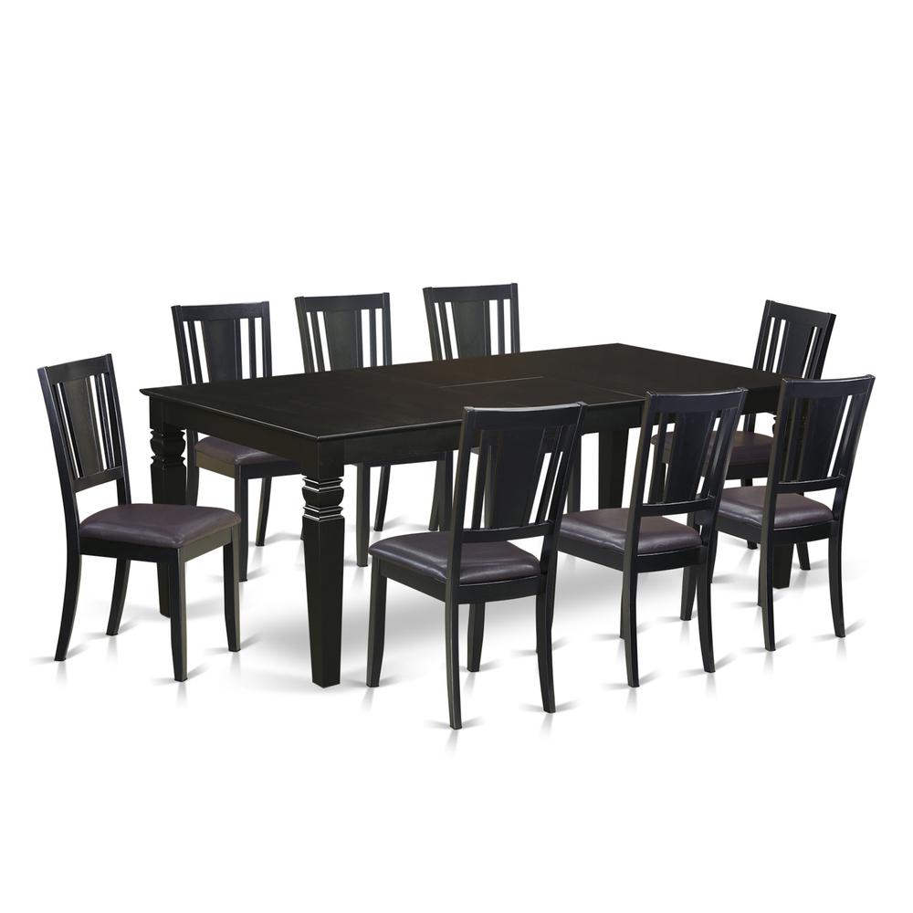 9  Pc  Dinette  set  with  a  Dining  Table  and  8  Leather  Dining  Chairs  in  Black. Picture 1