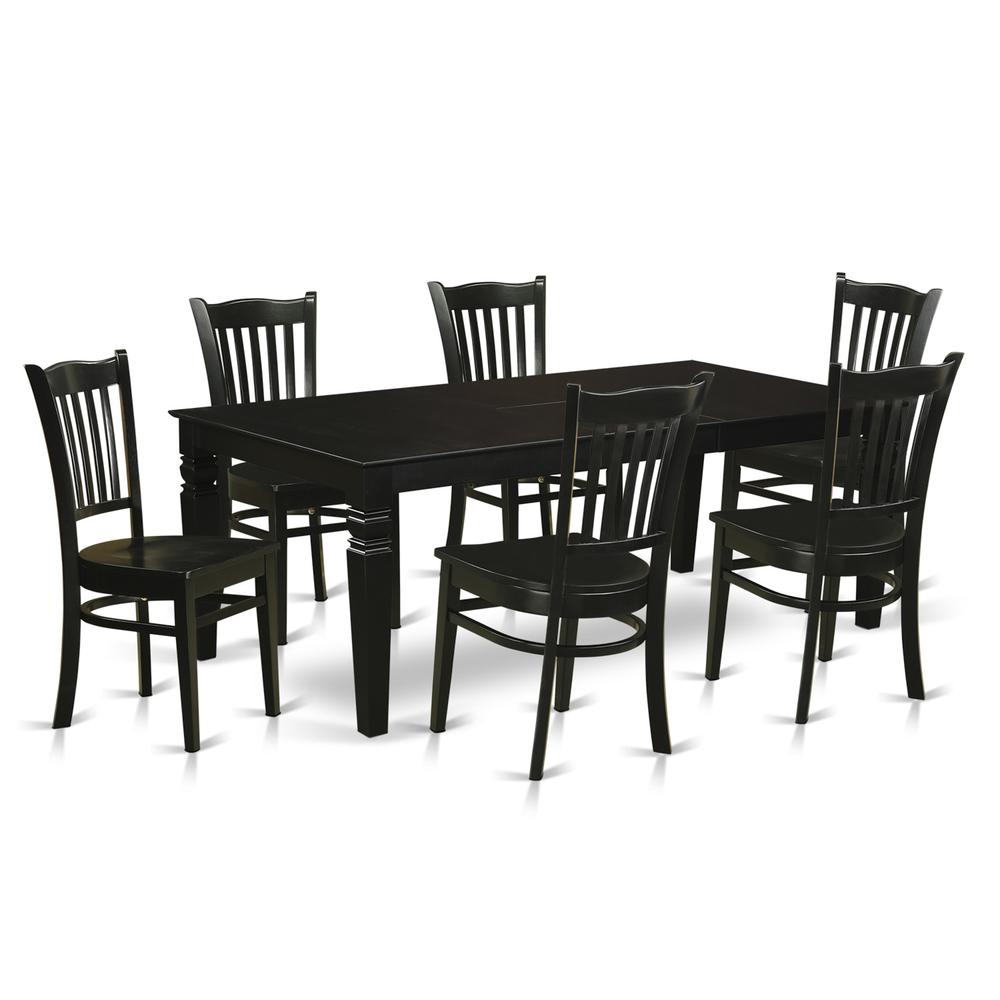 7  Pc  Dining  set  with  a  Dinning  Table  and  6  Wood  Kitchen  Chairs  in  Black. Picture 1