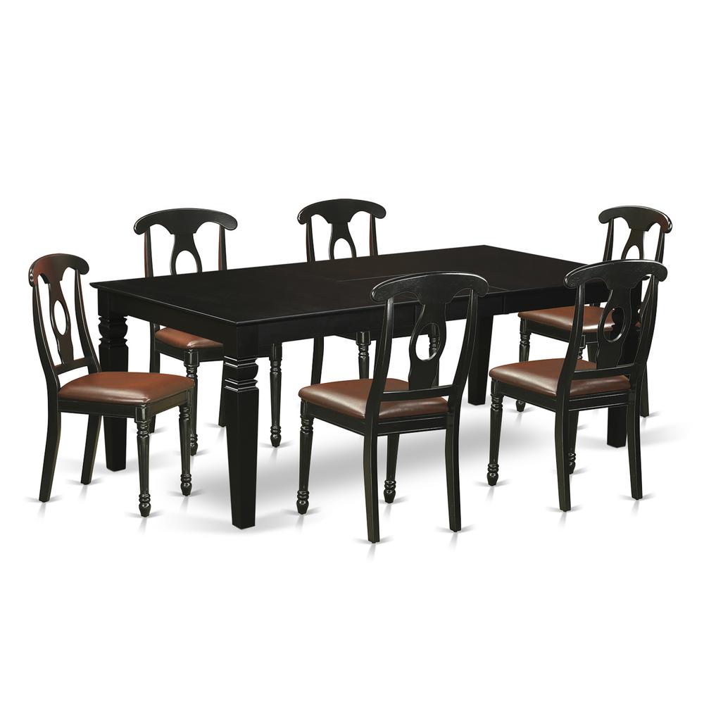 7  Pc  Dining  set  with  a  Dining  Table  and  6  Leather  Kitchen  Chairs  in  Black. Picture 1