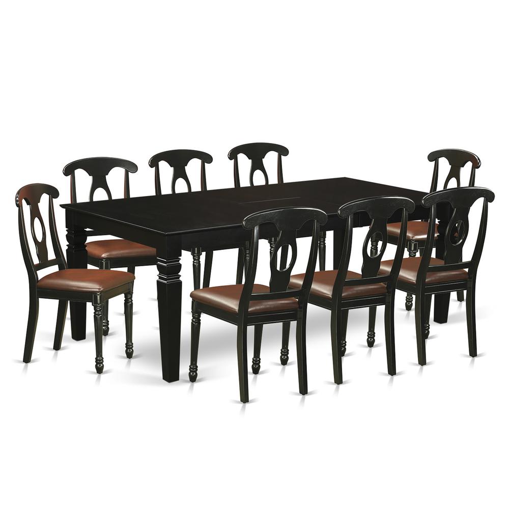 9  Pc  Dining  set  with  a  Dining  Table  and  8  Leather  Dining  Chairs  in  Black. Picture 1