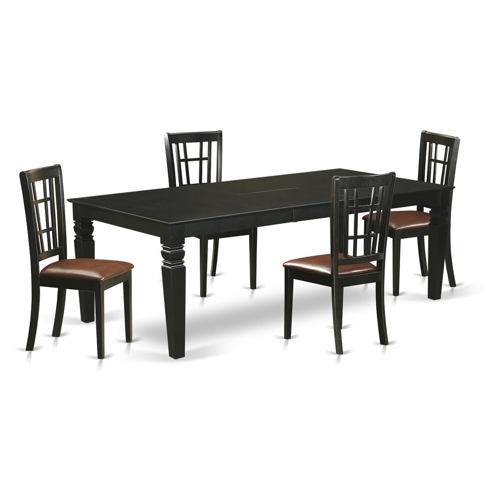 5  Pc  Dinette  set  with  a  Dinning  Table  and  4  Leather  Dining  Chairs  in  Black. Picture 1