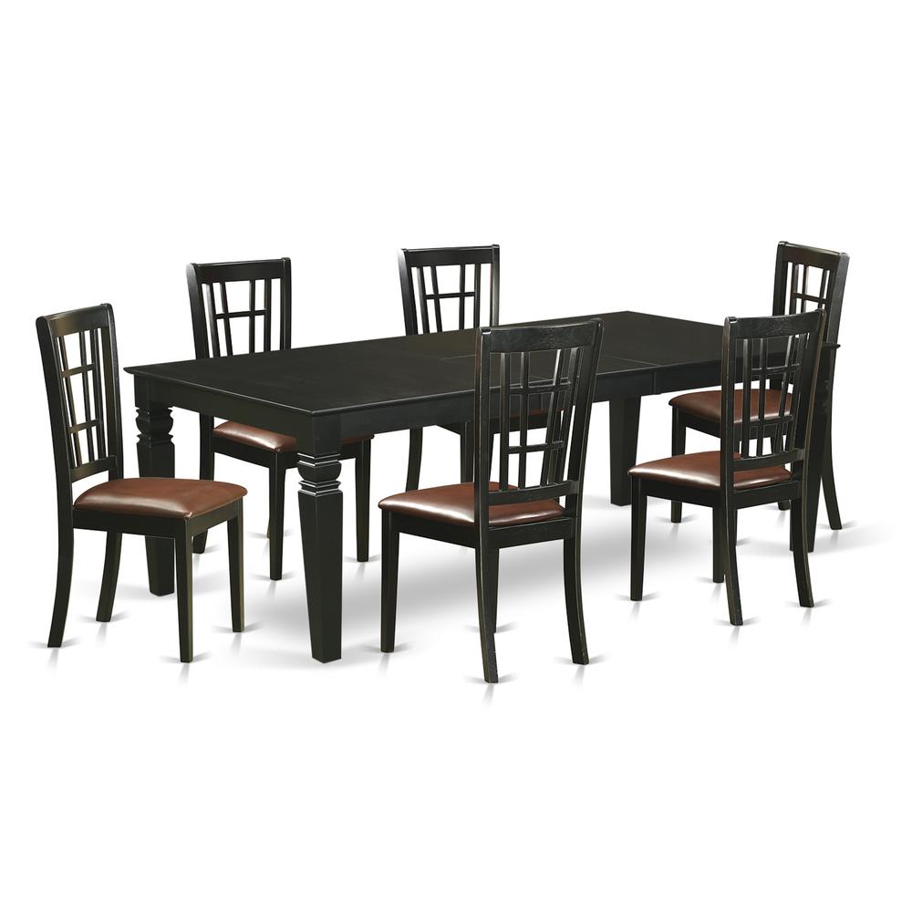 7  Pc  Dining  Room  set  with  a  Dinning  Table  and  6  Leather  Dining  Chairs  in  Black. Picture 1