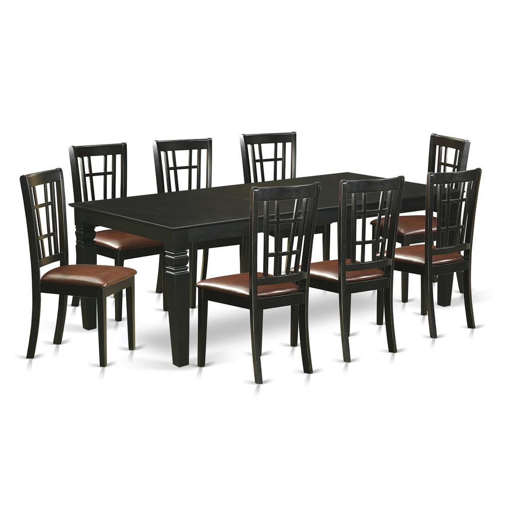 9  PcKitchen  table  set  with  a  Dinning  Table  and  8  Leather  Kitchen  Chairs  in  Black. Picture 1