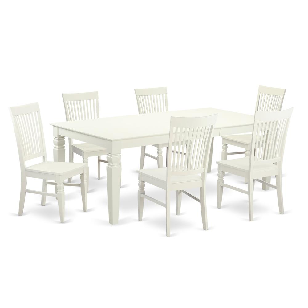 7  PC  Dining  room  set  with  a  Table  and  6  Dining  Chairs  in  Linen  White. Picture 1