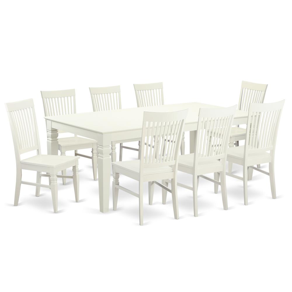 9  PcTable  set  with  a  Dining  Table  and  8  Dining  Chairs  in  Linen  White. Picture 1