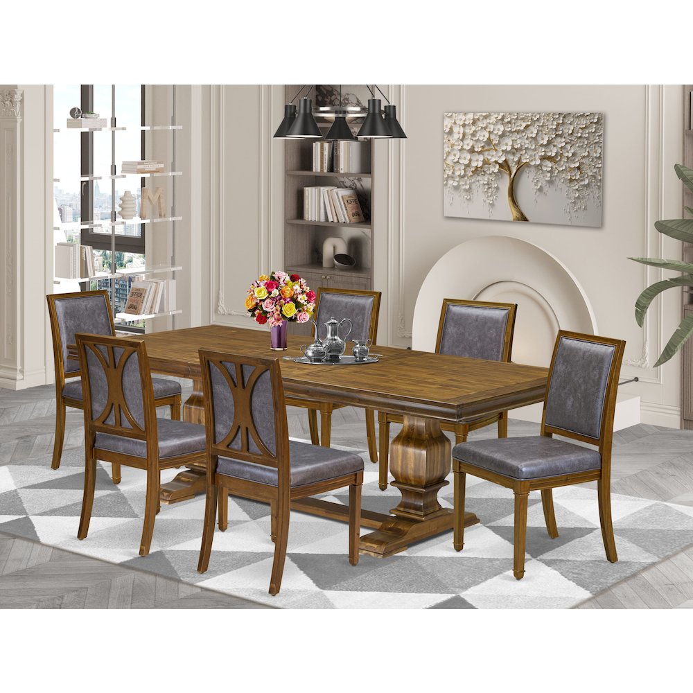 7 piece Dining Set consists of a Dining Table and 6 PU Leather Kitchen Chairs. Picture 5