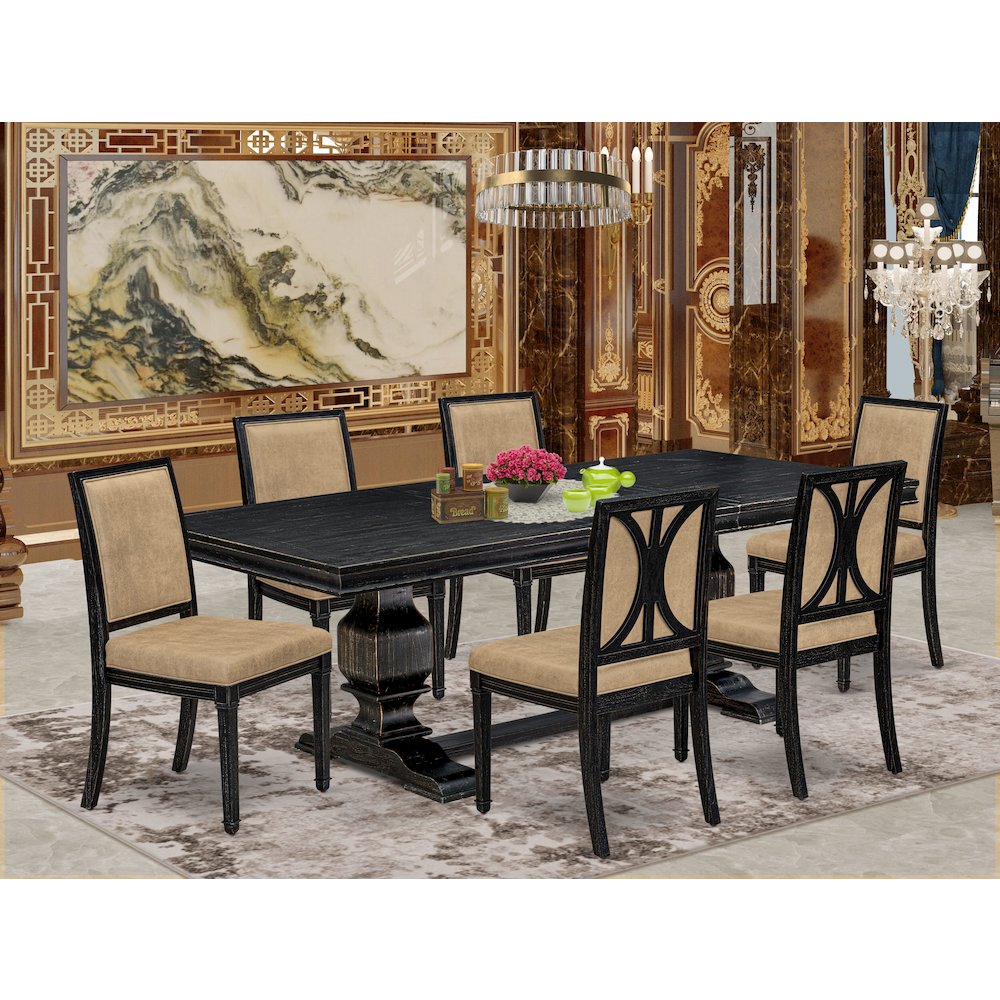 7 piece Modern Dining Table Set of a Kitchen Table and 6 Dark Grey Dinner Chairs. Picture 5