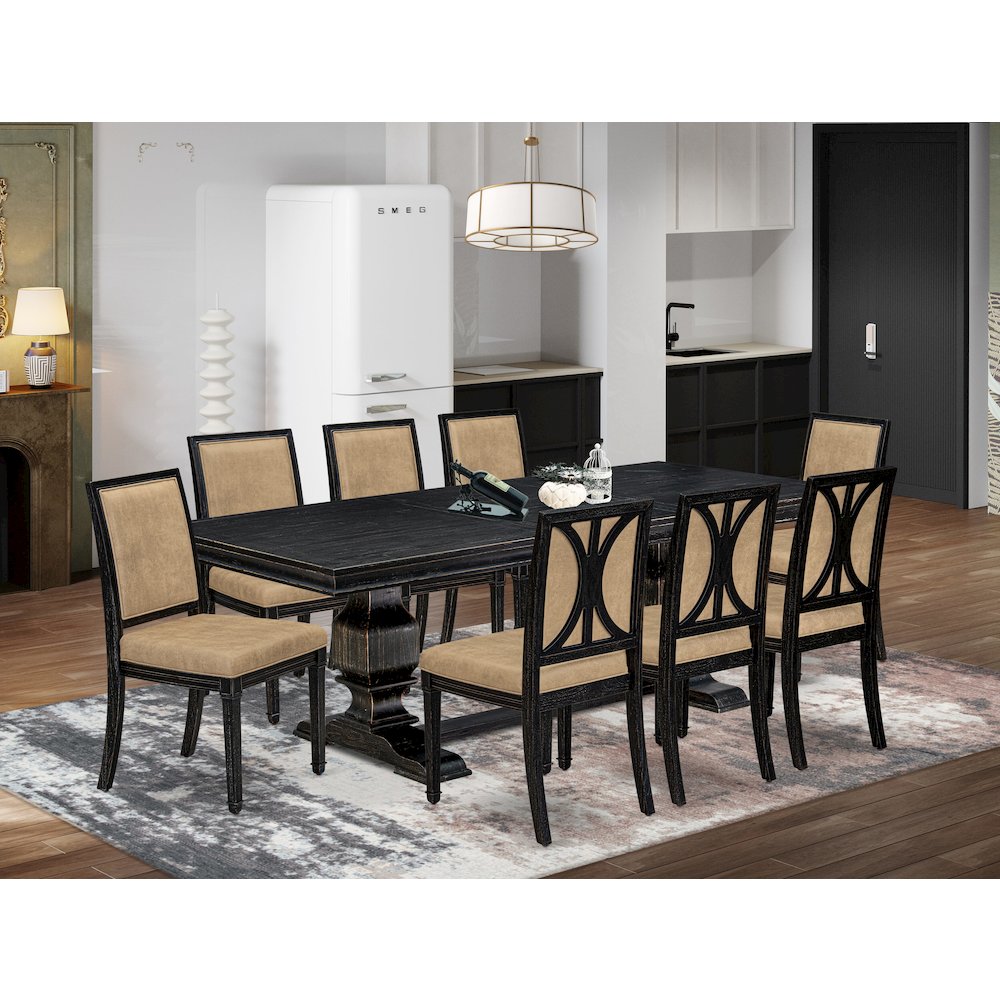 9 piece Kitchen Table Set of a Dining Table and 8 Dark Grey Dining Chairs. Picture 5