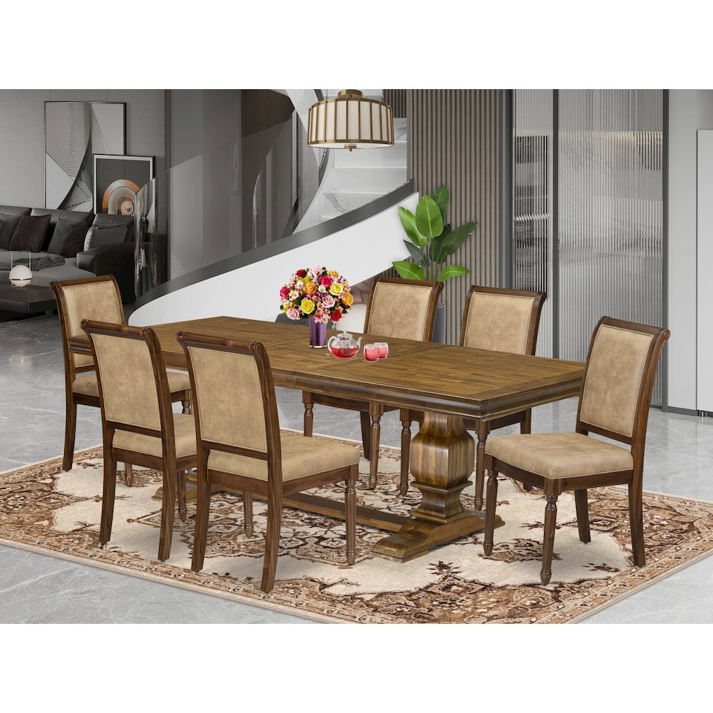 7 piece Kitchen Table Set of a Dining Table and 6 Dark Grey Dinner Chairs. Picture 5