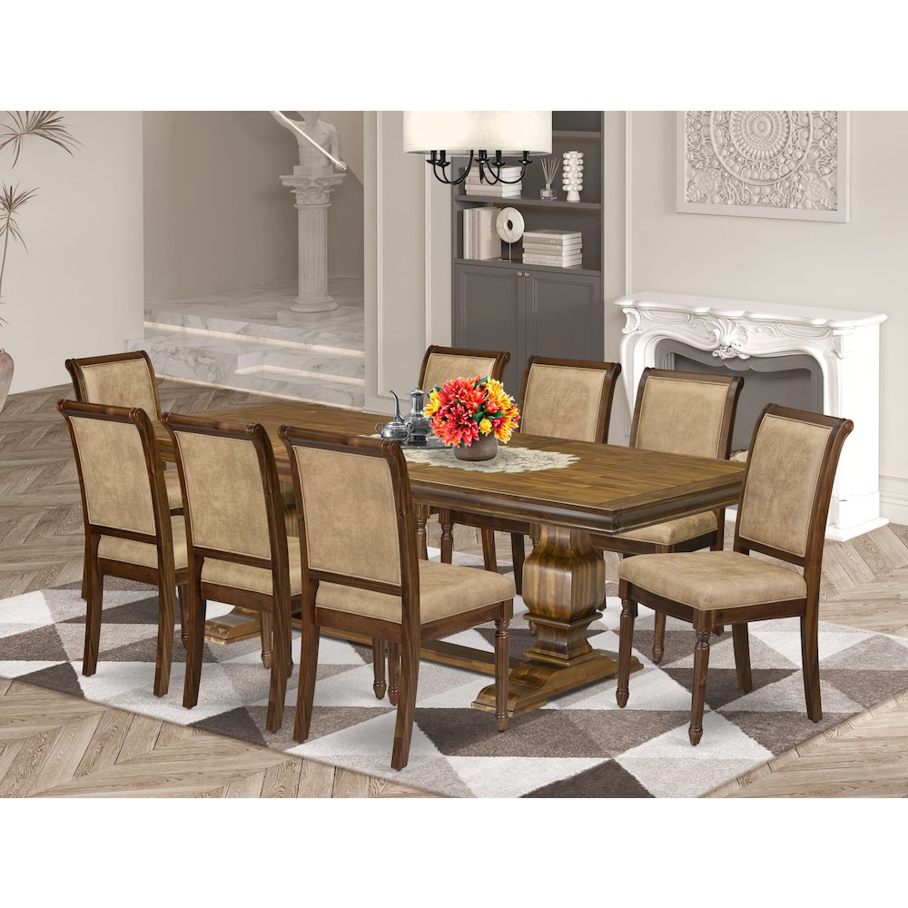 9 piece Kitchen Table Set includes a Dining Table and 8 Dark Grey Dinner Chairs. Picture 5