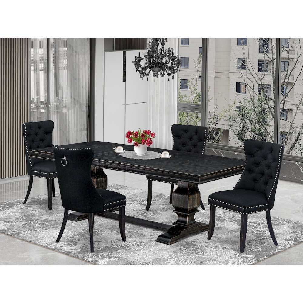 5 piece kitchen set a breakfast table and 4 Linen Fabric parson chairs. Picture 5