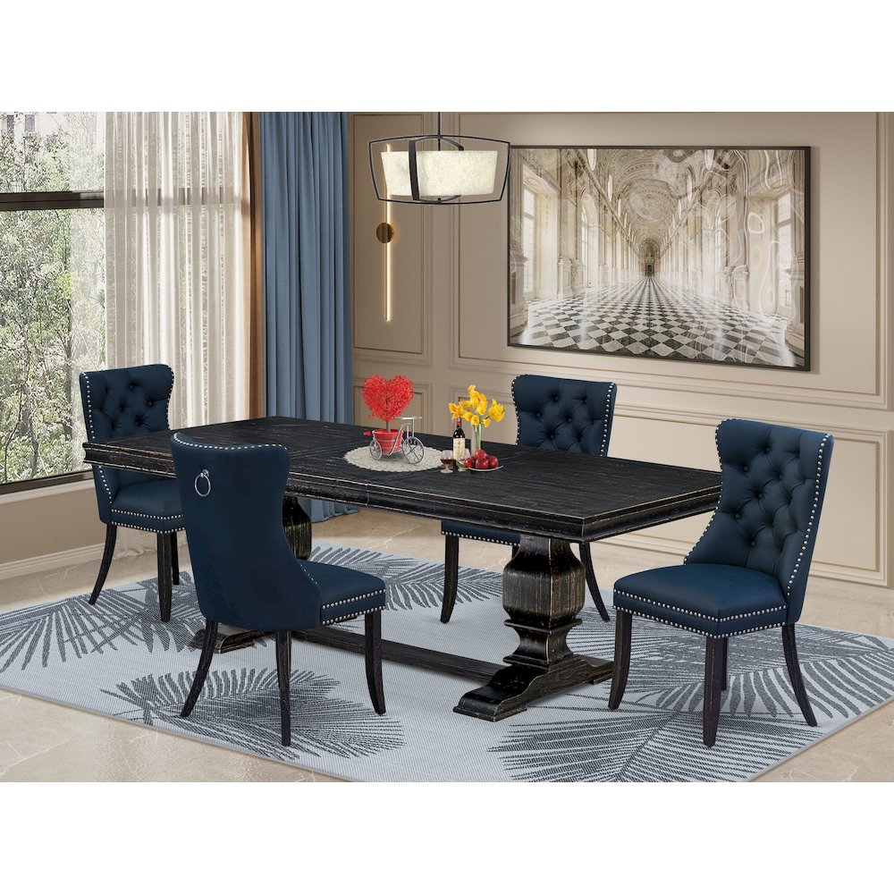 5 piece dining set includes a dinner table and 4 Faux Leather kitchen Chairs. Picture 5