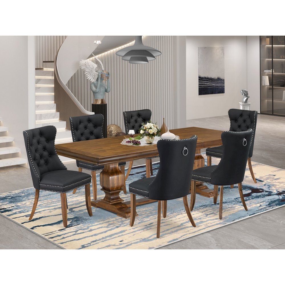 7 piece Modern Dining Table Set of a Kitchen Table and 6 Dark Grey Dinner Chairs. Picture 5
