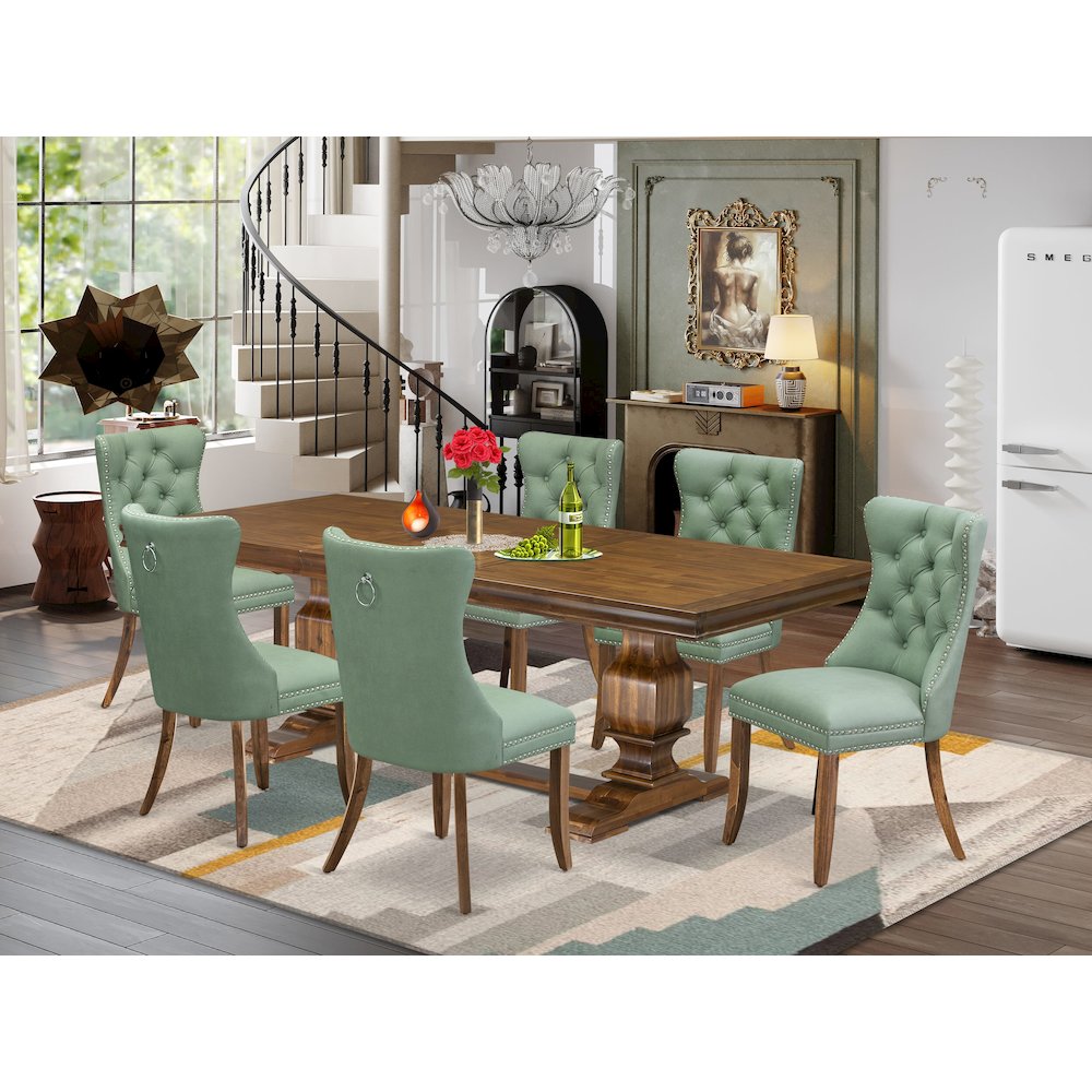 7 piece Kitchen Table Set includes a Dining Table and 6 PU Leather Dinner Chairs. Picture 5