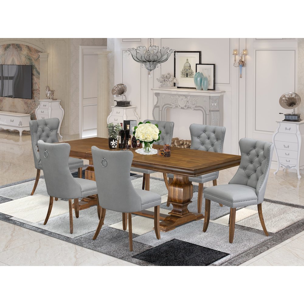 7 Pieces Dining Set Contains a Rectangle Kitchen Table and 6 Modern Chairs. Picture 5