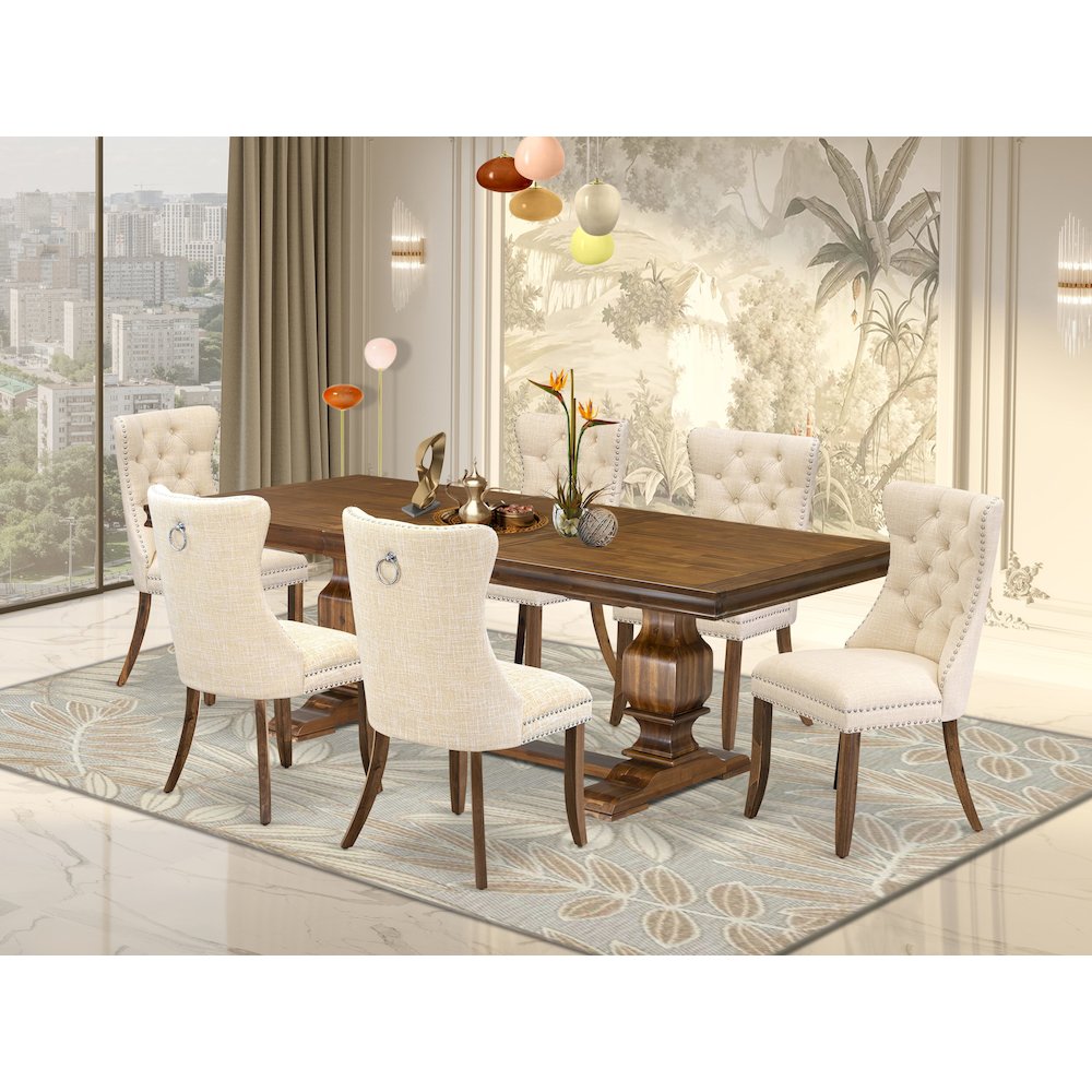 7 Pieces Dining Set Contains a Rectangle Kitchen Table and 6 Modern Chairs. Picture 5