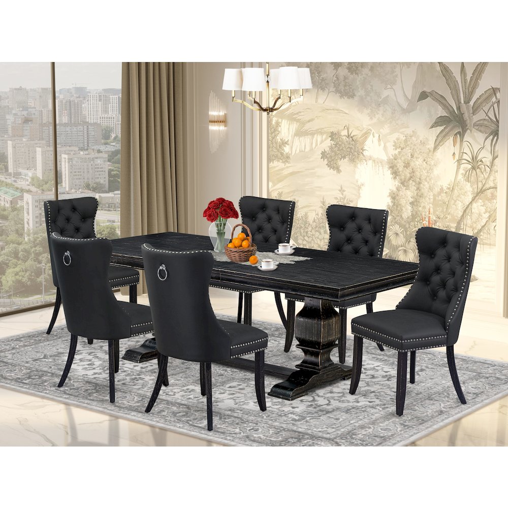7 Pieces Dining Set Contains a Rectangle Kitchen Table and 6 Modern Chairs. Picture 5
