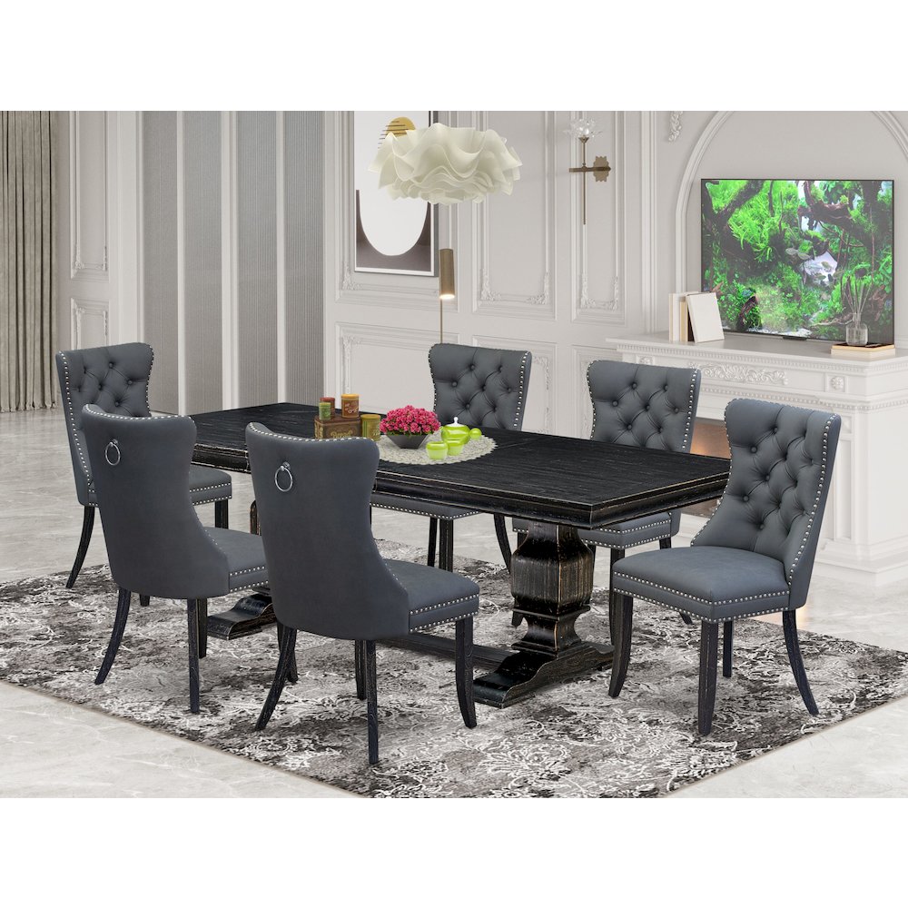 7 Pieces Dining Set Contains a Rectangle Kitchen Table and 6 Modern Chairs. Picture 5