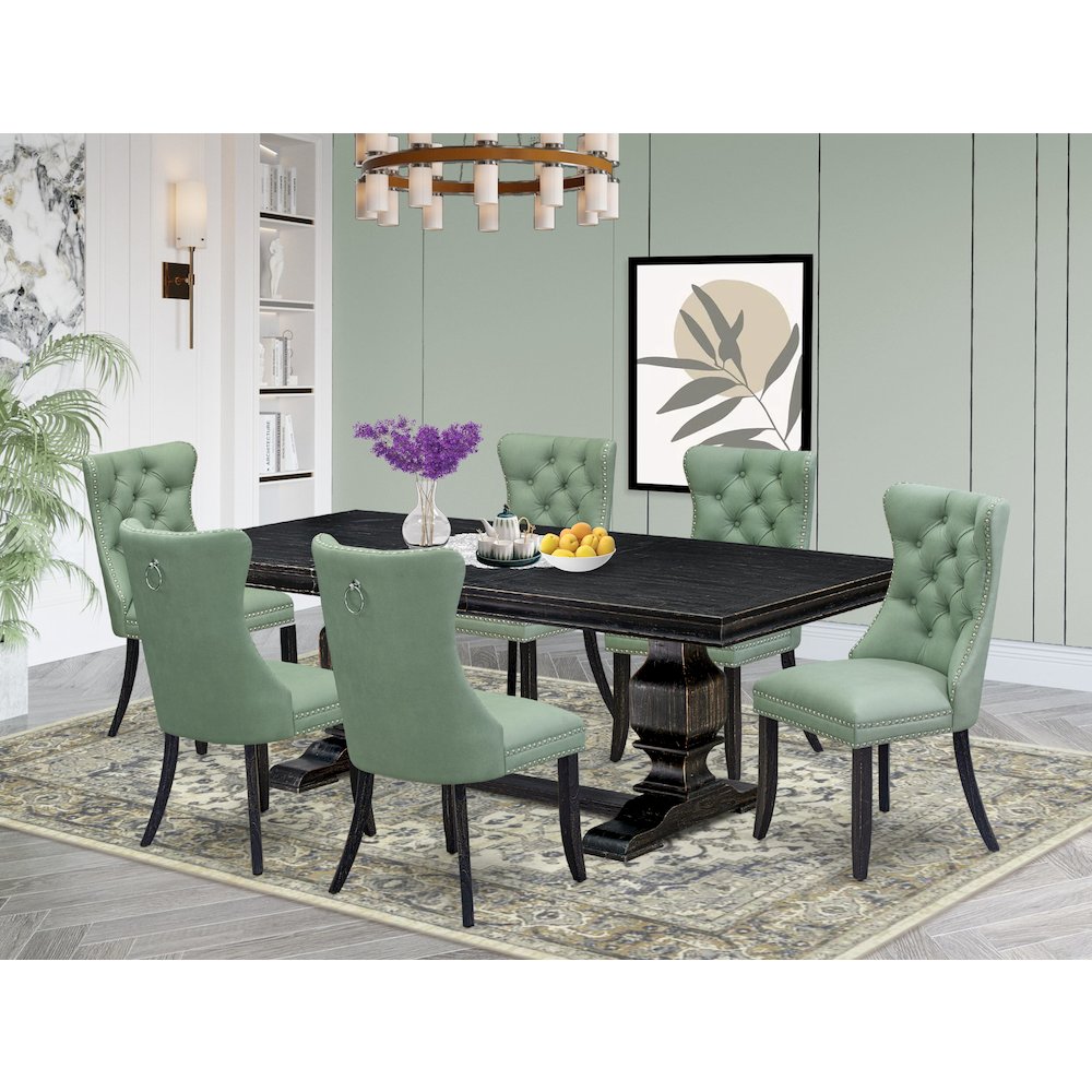 7 Pieces Dining Set Contains a Rectangle Kitchen Table and 6 Modern Chairs. Picture 5