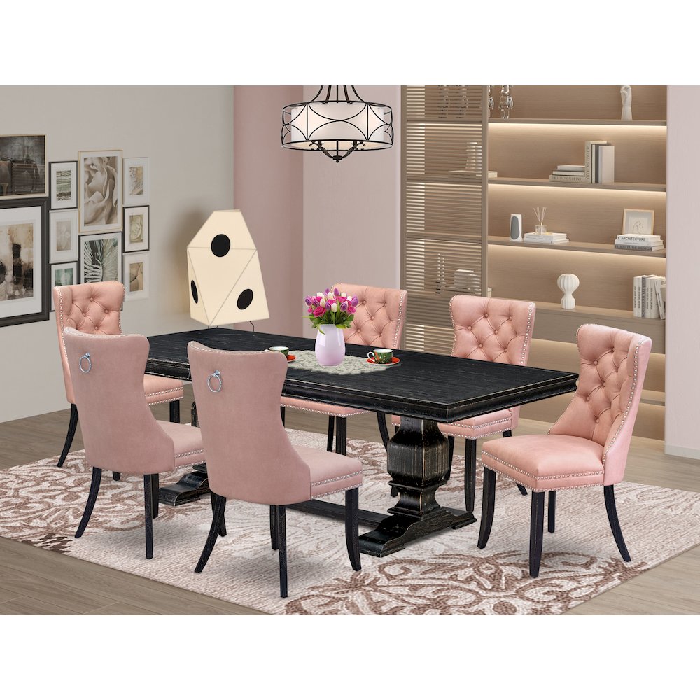 7 Pieces Dining Set Contains a Rectangle Kitchen Table and 6 Modern Chairs. Picture 5