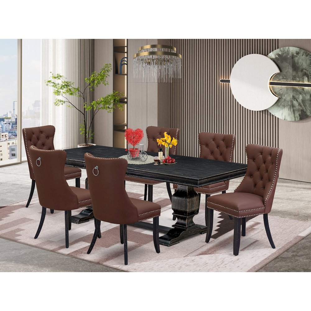 7 piece dining room set a dining table and 6 Faux Leather dining room Chairs. Picture 5