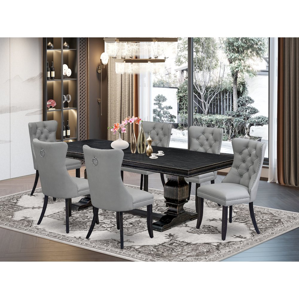 7 piece modern dining set a dinner table and 6 Faux Leather padded Chairs. Picture 5