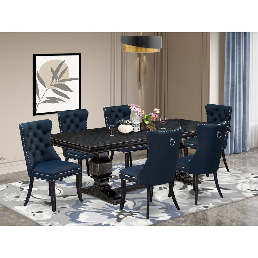 7 piece dining table set a kitchen table and 6 Faux Leather modern chairs. Picture 5